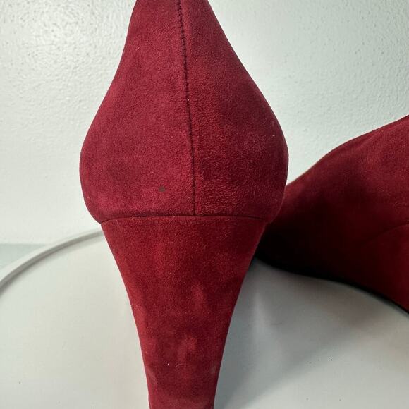 Stuart Weitzman Heels Wedge Suede Leather Almond Point Toe Slip On Red 10 - Picture 9 of 14